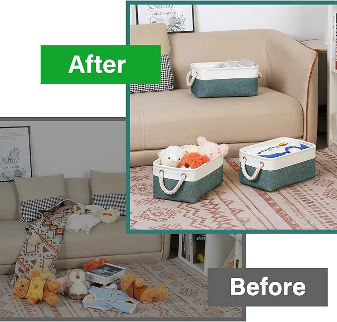 Bidtakay Small Storage Baskets for Shelves 3 Pack Fabric Storage Bins for Organizing Linen Collapsible Organizer for Closet-Deep Green-Ruum Studio Home
