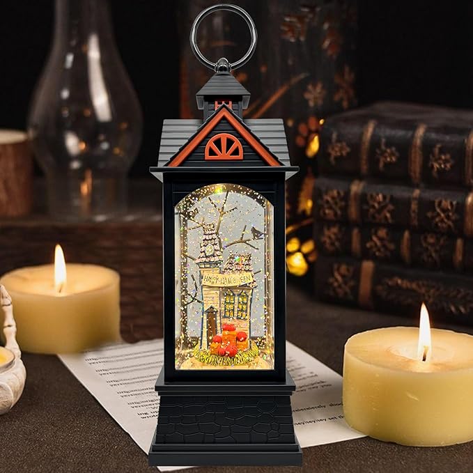 Halloween Snow Globe Lantern with 6 Hour Timer,Halloween Decorations Indoor for Home,Halloween Decor,USB or Battery Powered for Halloween Lanterns,Halloween Spooky Town-Ruum Studio Home