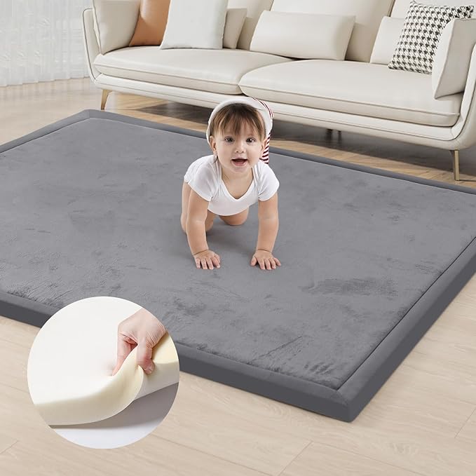 ACOMOPACK Baby Play Mat for Floor 1.3" Thick Memory Foam Play Mat 39"×59" Tummy Time Crawling with Non-Slip Bottom for Living Room,Nursery,Soft Velvet Playpen Mats for Kids,Infants（Dark Grey）-Ruum Studio Home