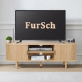 54" Tambour Door TV Stand,Wood Mid Century Modern TV Cabinet for Up to 65“ TV,Curved Edge Long TV Stand with Storage for Bedroom Living Room(Natural, 54inch)-Ruum Studio Home