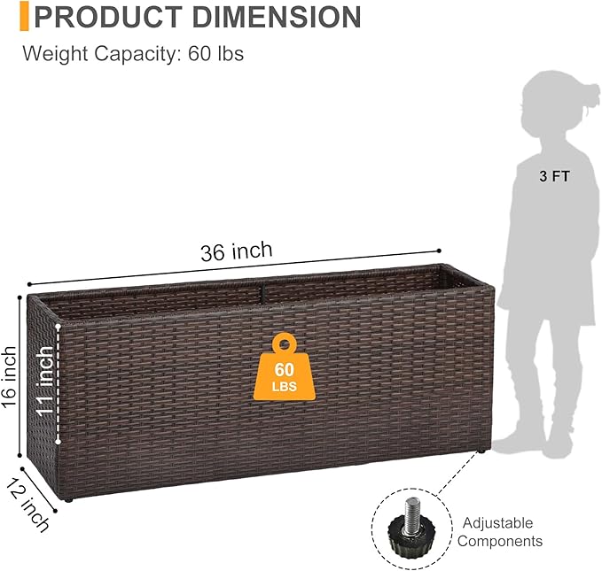 SUNNYPARK Set of 2 Large Rectangular Planter with Removable Liner, All-Weather PE Rattan Modern Planters Indoor Outdoor Flower Plant Pots Garden Box Patio Yard Front Porch Deck-Ruum Studio Home