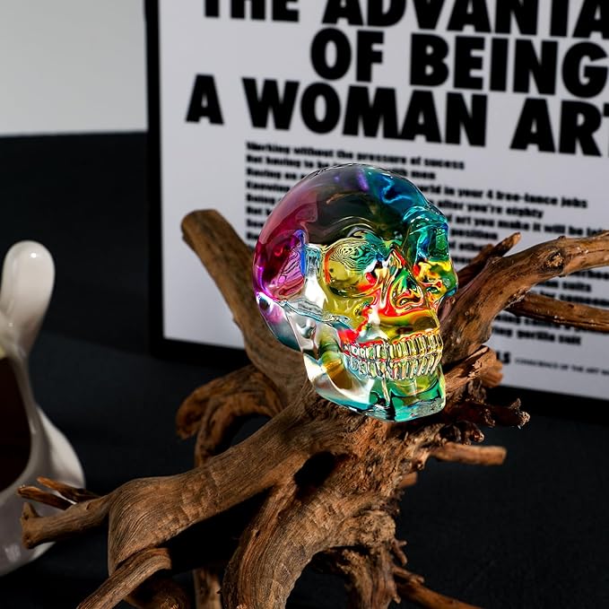 Model Statue for Home Décor Crystal Skull Decorative Figurine Gifts for Women Husbands Halloween Head Figurine Decoration Gift (Multi-Color Skull)-Ruum Studio Home