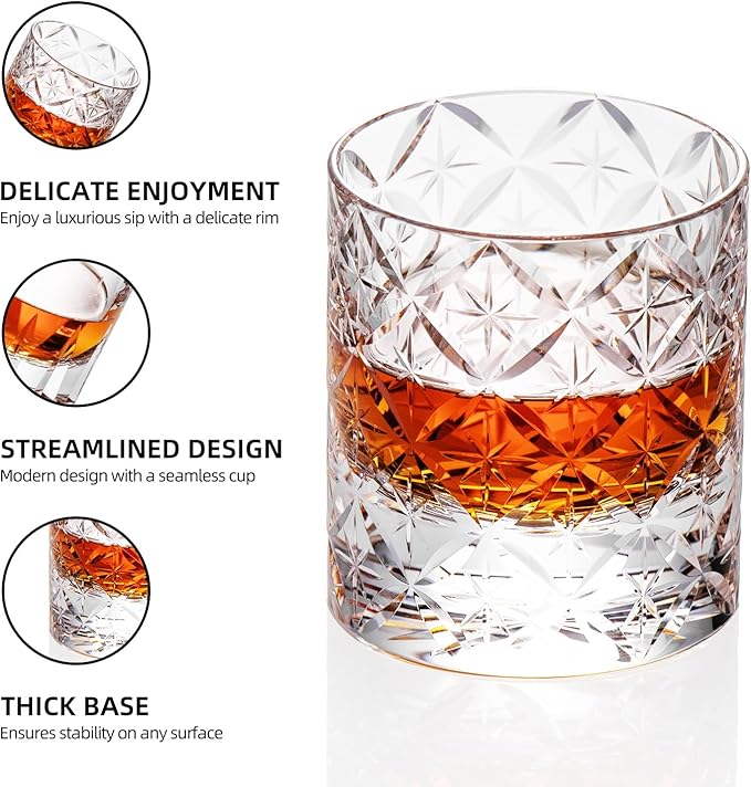 KAMMAK Crystal Whiskey Glasses Set of 2, Hand Blown 7.78oz Old Fashioned Glasses Stemless, Luxury Handcrafted Cocktail Glasses, Scotch Cup for Women, Men Gift for Rocks, Bourbon Barware, Bar-Ruum Studio Home