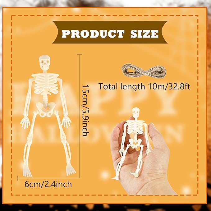 30 Pcs Halloween Mini Skeleton Figurine Decoration 6" Full Body Small Posable Skeletons Plastic Bones with Movable Joints Skeleton Figure for Halloween Garden Graveyard Haunted House Party Decor-Ruum Studio Home