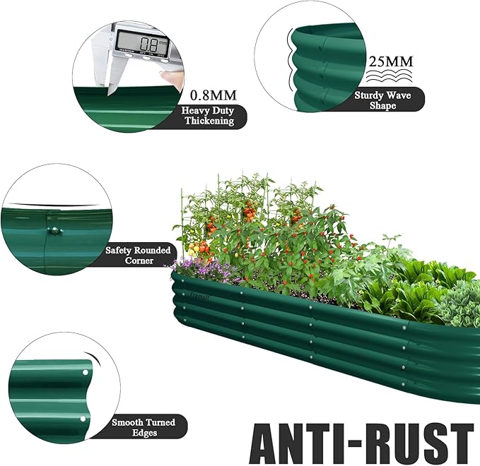 2 Pack 8x3x1FT Galvanized Raised Garden Bed Large Metal Planter Box Kit Elevated Raised Garden Planters for Outdoor Plants, Green-Ruum Studio Home