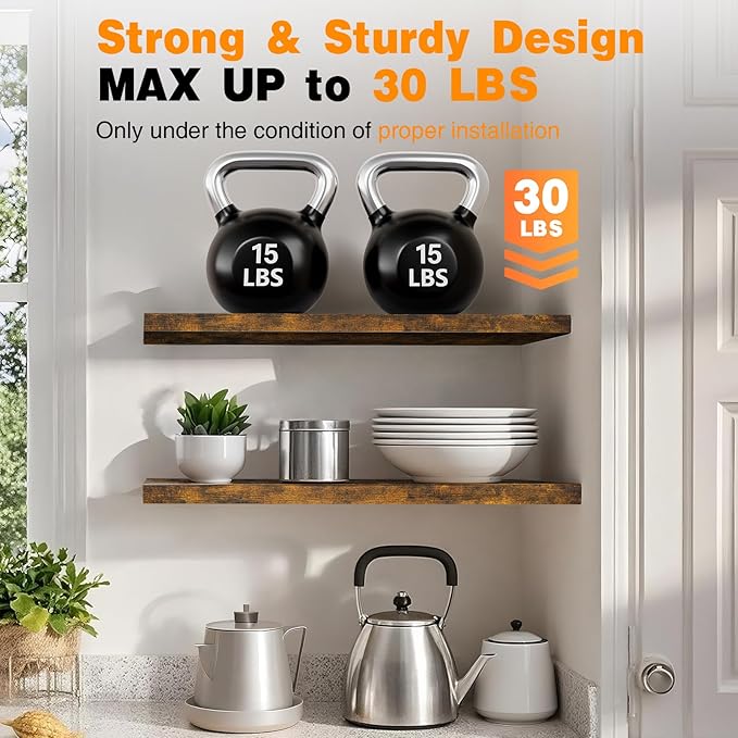 BAYKA Floating Shelves, 48 inches Long Wall Mounted Rustic Wood Shelves for Bathroom, Bedroom, Living Room, Kitchen, Office, Hanging Shelf for Books/Storage/Decor(Rustic Brown,Set of 2)-Ruum Studio Home