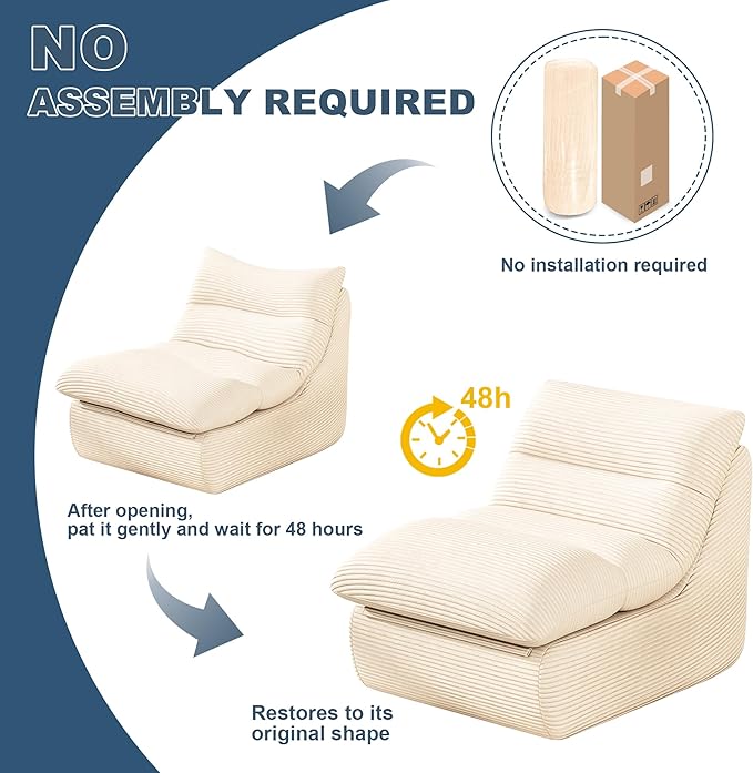 Misolant Bean Bag Chairs，Big Corduroy Fabric Sofa Bean Bag Chair for Adults and Teens with High-Resilience Sponge, Non-Slip Base Floor Lounge Sofa for Home, Living Room, Bedroom, Gaming Beige White-Ruum Studio Home