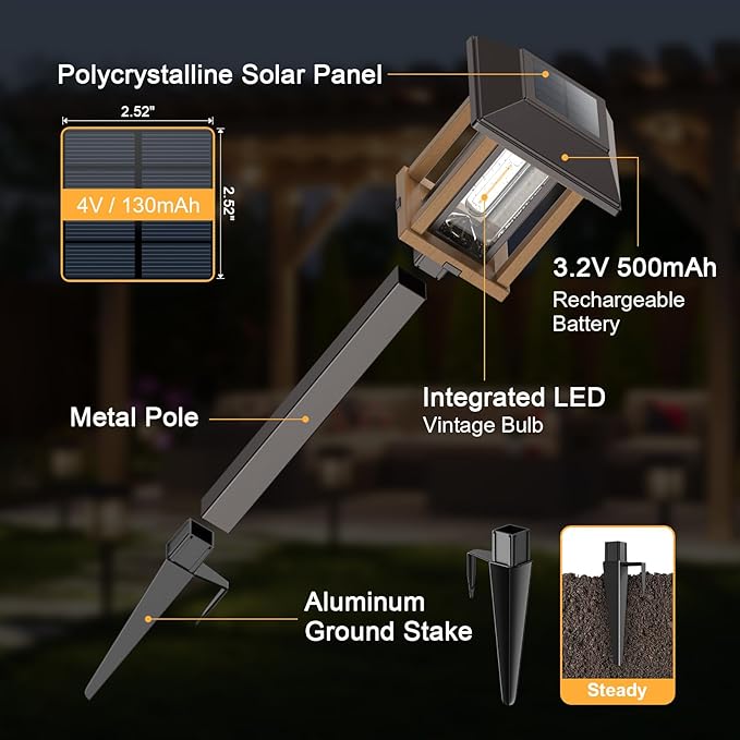 XMCOSY+ Solar Pathway Lights Outdoor Waterproof IP65 - Dual-Tone 25 LM LED Solar Garden Lights for Yard, Glass Outdoor Lighting for Garden Patio Yard Landscape Walkway Driveway Lawn Decor (Warm White)-Ruum Studio Home
