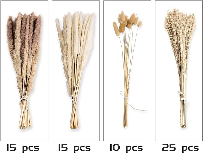 65PCS Pampas Grass Decor, Including pompas Floral, Reed Dried Grass and Bunny Tails Dried Flowers, Natural Dried Pampas Grass Bouquet for Boho Decor Wedding, Home Decoration-Ruum Studio Home