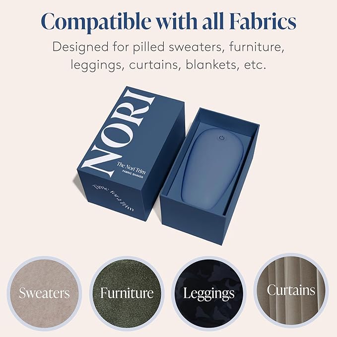 Nori Trim Fabric Shaver - Lint Remover for Clothes & Furniture Couch Pilling - Sweater Pill Remover - Clothes Shaver with 6 Precision Blades - Wireless and Rechargeable - Navy-Ruum Studio Home