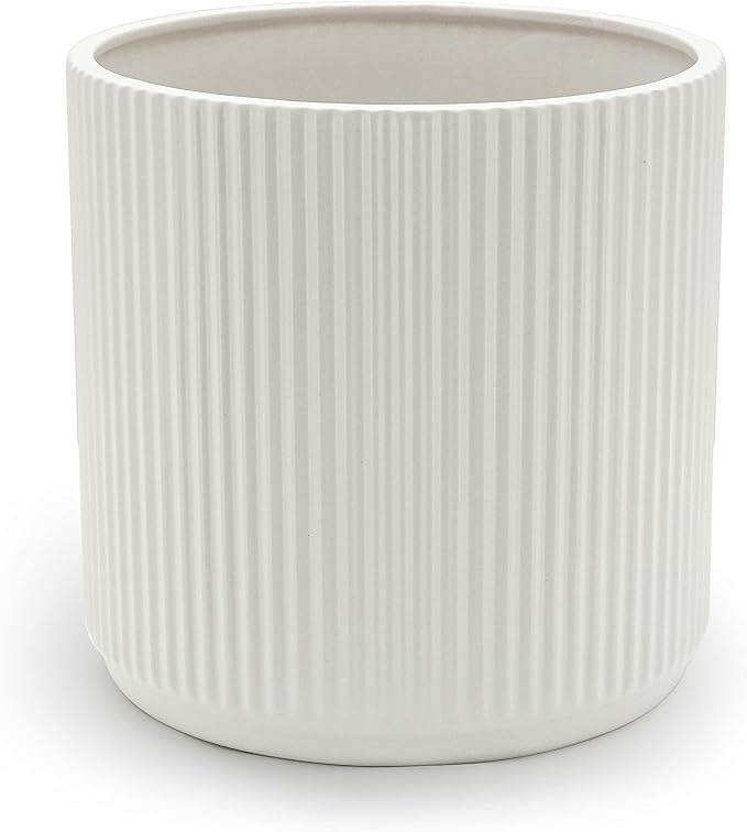 Amazon Basics Fluted Ceramic Round Planter, 10 in, White-Ruum Studio Home