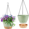 2 Pack Hanging Planters, 10 inch Indoor Outdoor Hanging Plant Pot Basket, Hanging Plastic Flower Pot with Drainage Hole with Removable Tray&Hooks for Hanging Plants,Green-Ruum Studio Home