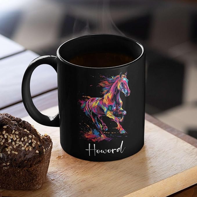 Horse Animal Themed Coffee Mug, Personalized Name Horse Black Cup, Gift For Men Women, Colorful Horse Design Mug, Customized Horse Animal Cup 11oz 15oz, Custom Horse Ceramic Mug-Ruum Studio Home