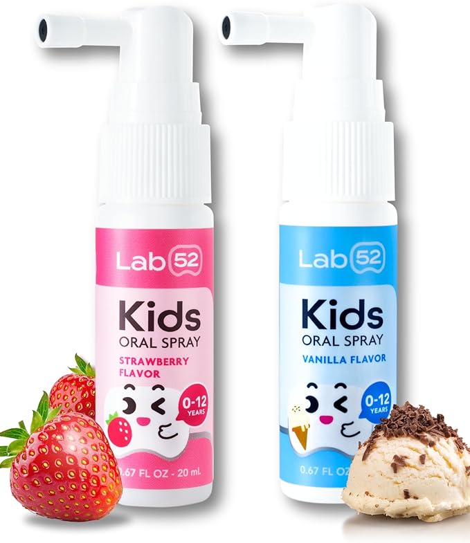 LAB52 Kids Oral Spray, Toddler Toothpaste Helper for Daily Oral Care and Fresh Breath, Children Approved with Fluoride Free for Newborn to Preschoolers, Xylitol (Strawberry & Vanilla)-Ruum Studio Home