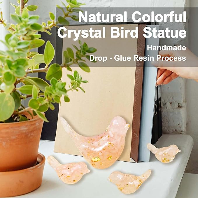 Crystal Bird Figurines, Resin Animal Statues, Miniature Decorative Gravel Birds, Home Decor (4PCS-RoseQuartz)-Ruum Studio Home