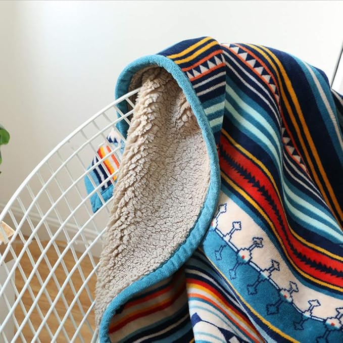 UKELER Boho Sherpa Throw 60'' x 50''- Bohemian Soft Plush Flannel Throw Blankets for Bed/Couch/Sofa/Office/Camping-Ruum Studio Home