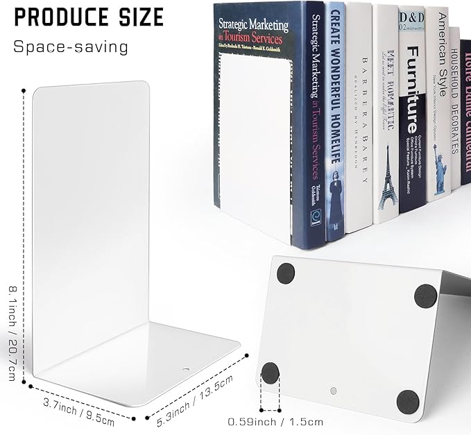 VONDERSO Metal Bookends White, 2 Pairs Metal Bookends Heavy Duty for Shelves Decor Home Office, Unique White Book Ends Supports Anti-Slip for Kids Girls-Ruum Studio Home