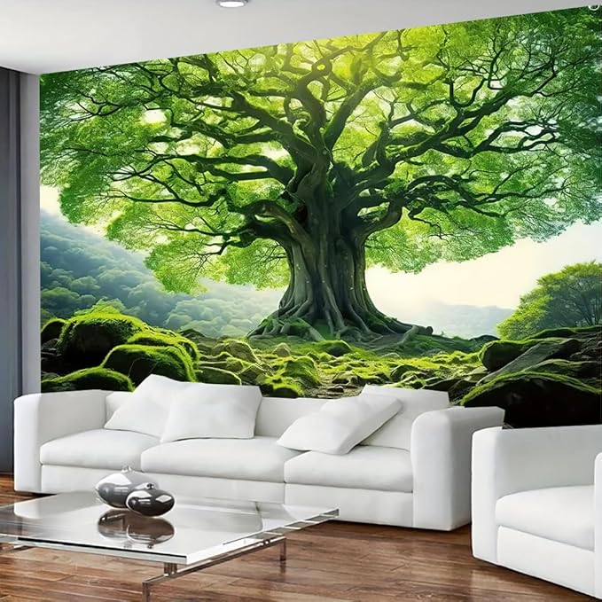 FENDROM Nature Green Big Tree Wall Tapestry Landscape Forest Mountains Sunshine Through Tree of life 3D Print Wall Art for Bedroom Living Room Dorm Decor-Ruum Studio Home