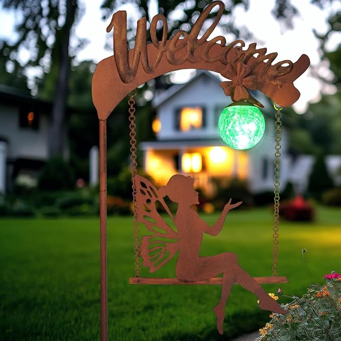 HONGLAND Solar Garden Lights Outdoor Decor, Solar Fairy Lights Outdoor Moon Decor, Housewarming Ornaments for Patio, Lawn, Yard, Pathway - Unique Gardening Gifts for Women Mom Grandma-Ruum Studio Home