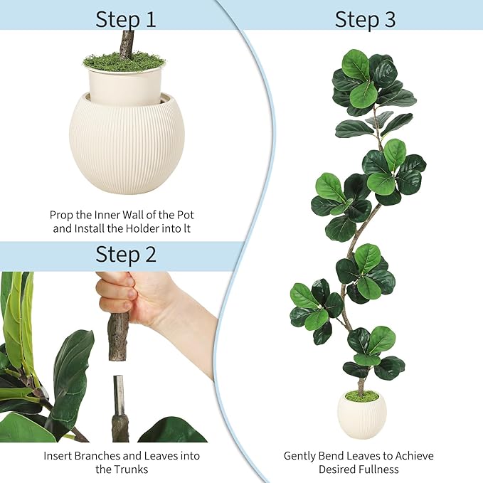 GarveeHome Fiddle Leaf Fig Artificial Tree with White Planter,6ft Faux Plants Indoor with Moss, Fake Rubber Tall Fake Floor Plant in Pot - Artificial Trees for Home Office Living Room Decor-Ruum Studio Home