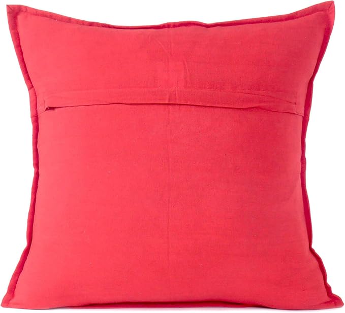 Eyes of India Embroidered Decorative Boho Throw Pillow Cover with Mirrors, Handmade Bohemian Accent Cushion Case for Sofa Couch Bedroom Living Room (Red, 16" x 16")-Ruum Studio Home
