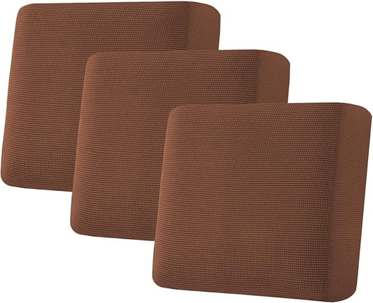H.VERSAILTEX Super Stretch Individual Seat Cushion Covers - Sofa & Couch Cushion Slipcover Sets - Thick Jacquard Textured Twill Fabric (3 Piece XL Sofa Cushion Covers, Caramel)-Ruum Studio Home