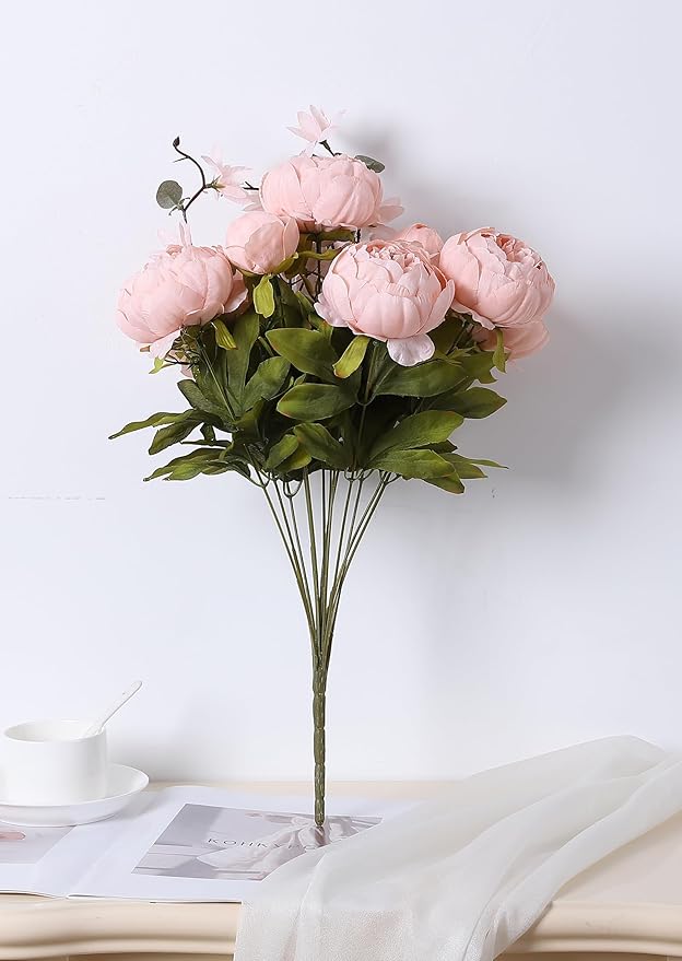 Duovlo Artificial Peony Silk Flowers Fake Flowers Vintage Wedding Home Decoration,Pack of 1 (New Pink)-Ruum Studio Home