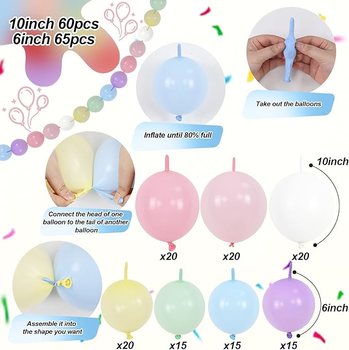 Rainbow Linking Balloons, 130PCS Colorful Quick Link Balloons Assorted, Multicolor Connecting Balloon Arch Kit for Kids Girls Baby Shower Easter Rainbow Unicorn Theme Birthday Party Decorations-Ruum Studio Home