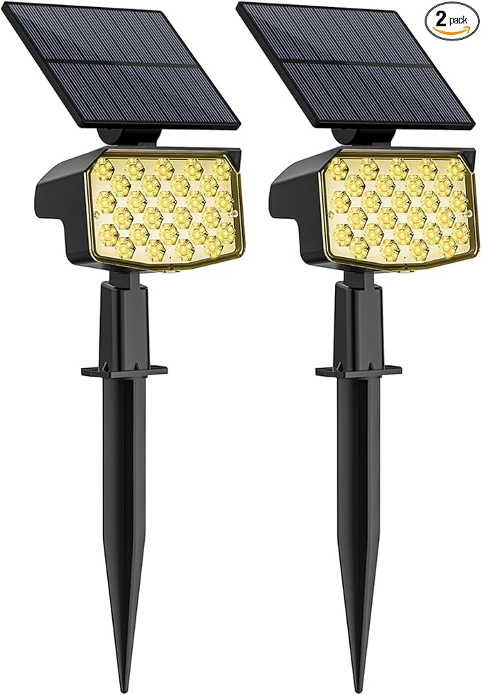 WELALO Solar Spot Lights Outdoor, [2 Pack/3 Modes] Solar Landscape Spotlights, Adjustable Solar Powered Security Lights, IP65 Waterproof Wall Lights for Walkway, Yard, Garden, Driveway (Warm White)-Ruum Studio Home