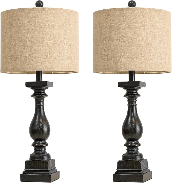 BOBOMOMO 27" Farmhouse Table Lamp Set of 2 with USB A+C for Bedroom Living Room Vintage Rustic Traditional Nightstand Bedside Lamps Retro Side Table Lamps (Black)-Ruum Studio Home