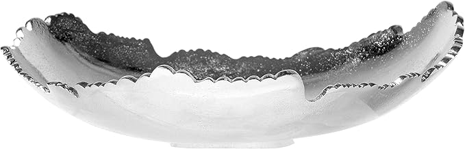 Red Co. 12” Decorative Antique Silver Allure Torn Hammered Metal Centerpiece Bowl with Sculpted Edges-Ruum Studio Home