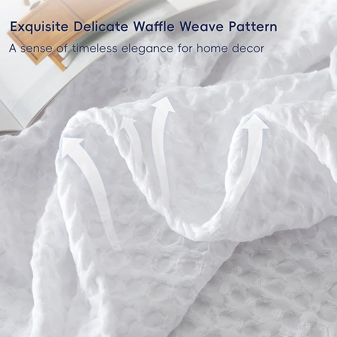 PHF Ultra Soft Waffle Weave Blanket King Size 104"x 90"- Washed Lightweight Breathable Cozy Woven Blanket for Bed - Aesthetic Decor for Couch Bedding Sofa Home Car - White-Ruum Studio Home