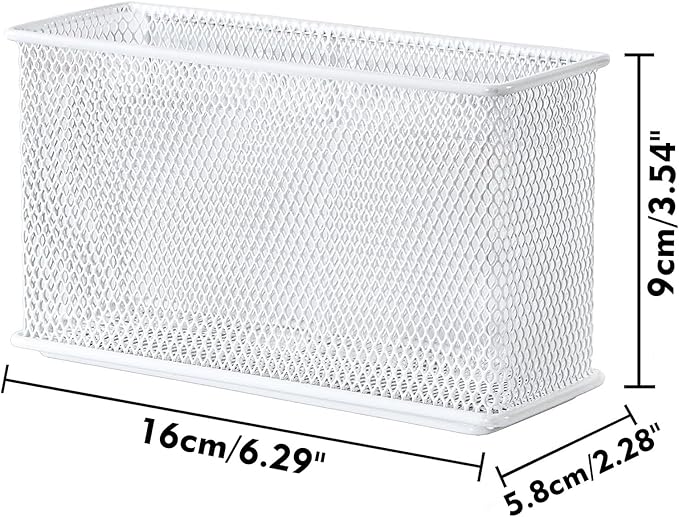 White Magnetic Basket, Magnetic Shelf Pencil Holder for Refrigerator, Wire Mesh Magnetic Bin, Magnetic Organizer Whiteboard Desktop Storage, 6.29"x2.28"x3.54"-Ruum Studio Home