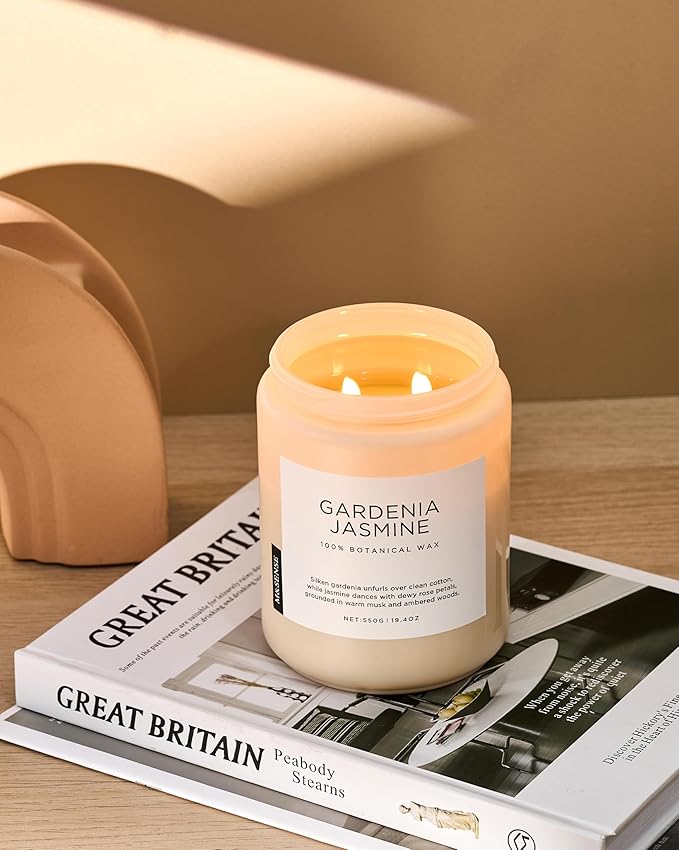 M&SENSE Gardenia Jasmine Scented Candle, 110 Hours Slow Burning Clean Non Toxic 19.4oz 2 Wicks Highly Scented Aromatherapy Candle for Housewarming Gifts, Long Lasting Fragrance for Bath & Office-Ruum Studio Home