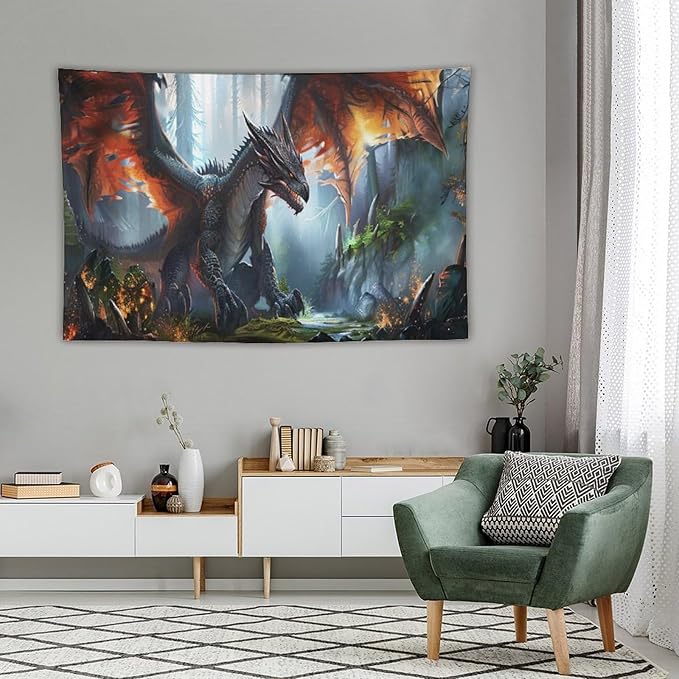 Dinosaur Tapestry Dragon Tapestries Fabric Wall Hanging Aesthetic Space Indoor Outdoor Wall Art Tablecloth Bedspread Decoration for Boy’s Bedroom Dormitory Living Room Home Decor 60"x90"-Ruum Studio Home