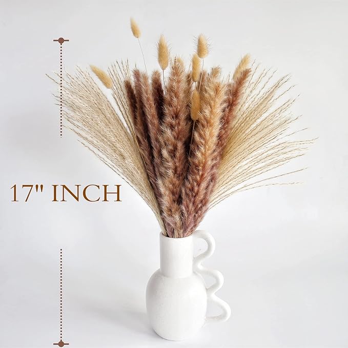 Natural Dried Pampas Grass Decor, Brown Pampas Grass， Bunny Tails Dried Flowers, Reed Grass Bouquet for Wedding Boho Flowers Home Table Decor, Fall Decor，Rustic Farmhouse Party (100 in Total )-Ruum Studio Home