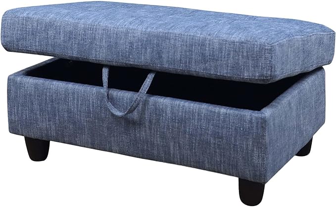 Ottoman Rectangular Storage Ottoman Bench, Flannel Footrest Stool Footstool with Lid for Living Room, Bedroom, Entryway, Light Blue, 34"x22.8"x17.5"-Ruum Studio Home