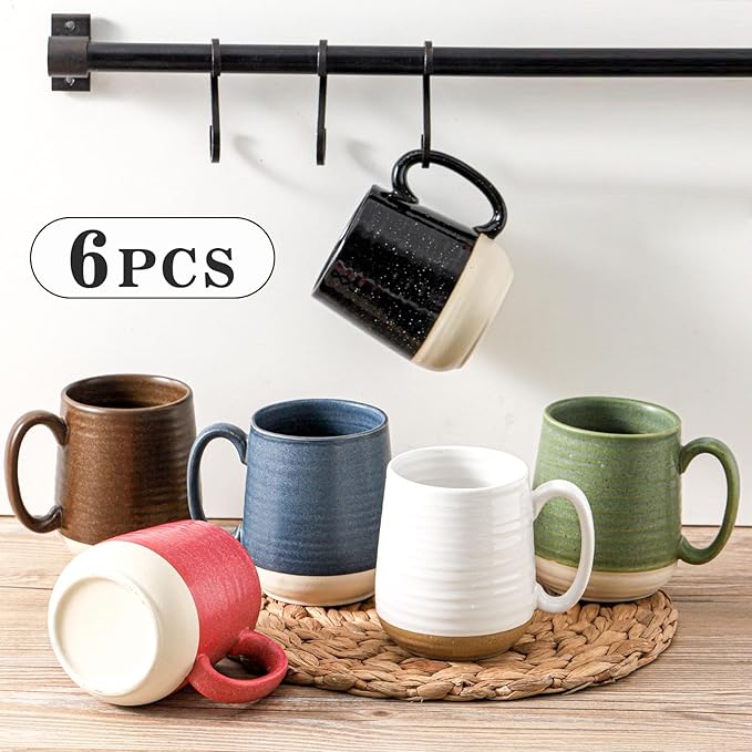 Hasense Ceramic Coffee Mugs Set of 6, 15 oz Large Porcelain Mugs with Handle for Women Men, Colorful Coffee Cups for Latte, Tea, Cappuccino, Microwave & Dishwasher Safe-Ruum Studio Home