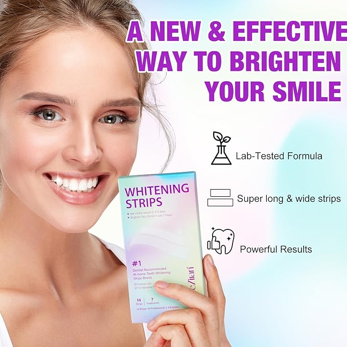 Teeth Whitening Strips,7-Day whitening Strips,Peroxide Free,Sensitive Teeth Whitener,Enamel Safe for Whiter Teeth,Deep Stains Removal,nstant Teeth Whitening Without The Harm (28pcs)-Ruum Studio Home