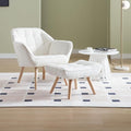Modern Sherpa Accent Chair with Ottoman, Fluffy Upholstered Lounge Chair with Footrest, Comfy Living Room Side Boucle Armchair for Small Space Bedroom Apartment, White-Ruum Studio Home
