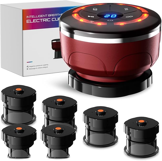 UBALANCE Cupping Kit for Massage Therapy, Cupping Therapy Set 6 Cups, Electric Smart Cupping Machine, 4 in 1 Negative Pressure Massager with 12 Modes for Fatigue Relief, Red-Ruum Studio Home