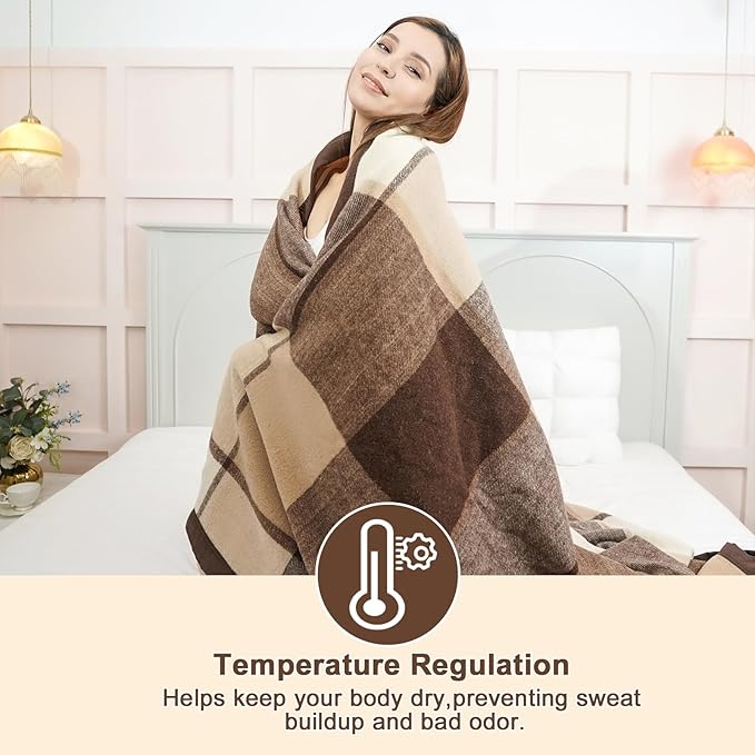 YOUR MOON 100% Pure Wool King Size, Australian Organic Natural Wool Blankets, Hypoallergenic Blanket for Bed, Medium Weight(Coffee, 90 * 108)-Ruum Studio Home