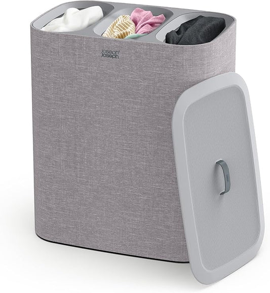 Joseph Joseph Tota Trio 90 liter/23.8 gallon Laundry Hamper Separation Basket with lid, 3 Removable Washing Bags with Handles- Gray-Ruum Studio Home