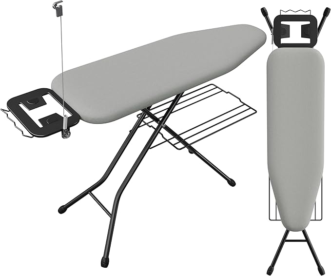 Yaheetech Ironing Board, Compact Iron Board with Cord Holder, Steam Iron Rest and Bottom Storage Tray, 9 Adjustable Heights & 3 Layer Cover, Folding Heavy Duty Ironing Board 52X14, Gray-Ruum Studio Home