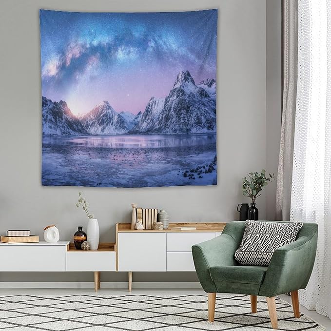 HZOHNAGO Mountain Tapestry Aurora Snow Mountain Sunset Pattern Printed Wall Tapestry Wall Hanging for Bedroom Living Room Dorm 60" W x 60" H-Ruum Studio Home