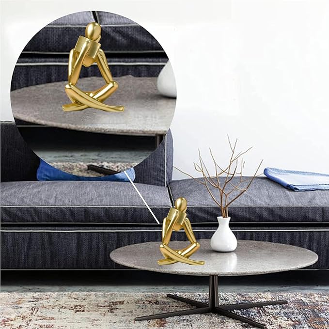 Bookshelf Decor Thinker Statue - Abstract Style Thinker Sculptures Modern Aesthetic Figurine Decoration Statues for Home Decor-Right Thinking-Gold-Ruum Studio Home