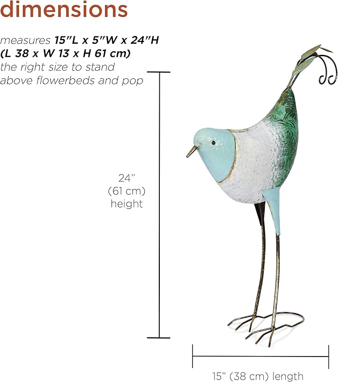 Alpine Corporation MCC702 Head-Down Metal Bird Outdoor Statue, Animal Décor for Patio, Lawn & Garden, 24" H, Blue and White-Ruum Studio Home