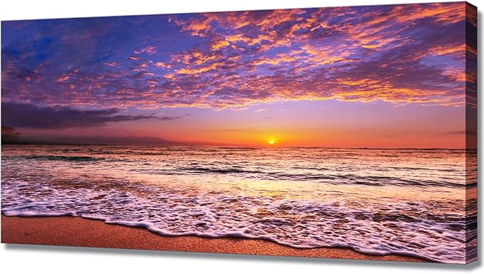 Beach Wall Art Sunset Canvas Pictures, Seascape Theme Art Wall Pictures, Coastal Ocean Wave Paintings,Modern Cloud Artwork for Bedroom Living Room Bathroom Home Office Decorations 20X40 Inches-Ruum Studio Home