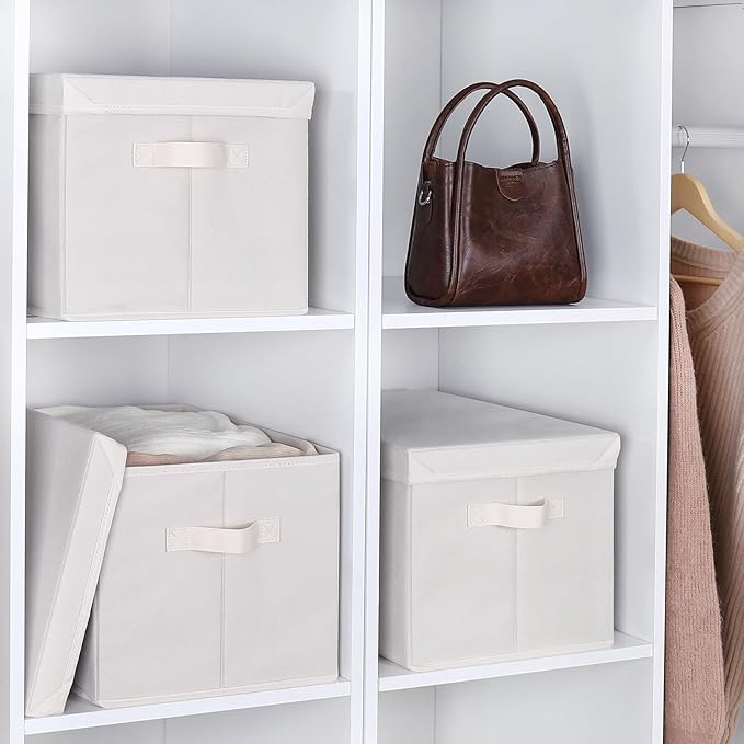 WUIKE Closet Storage Bin with Lids, Decorative Fabric Storage Bins for Clothes, Collapsible Storage Boxes for Home and Closet Organization, Beige, Extra Large, 3-Pack-Ruum Studio Home