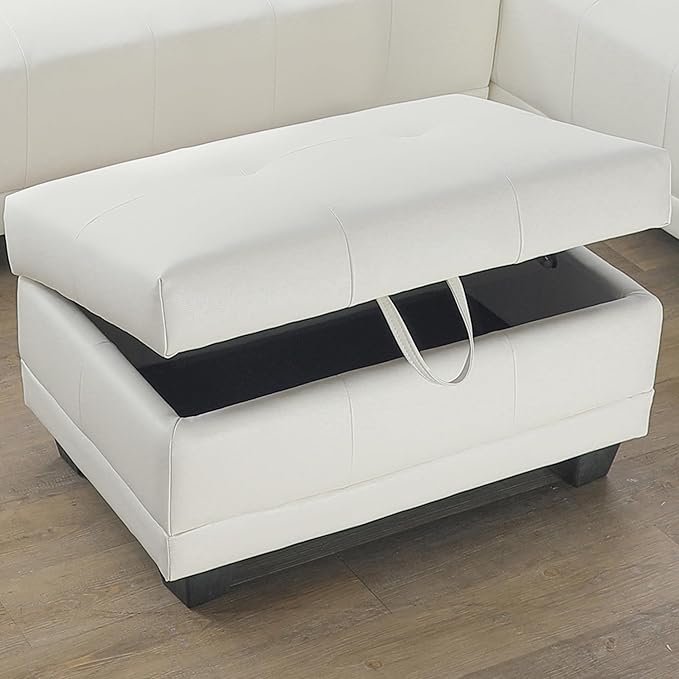 Ottoman Rectangular Storage Ottoman Bench, Faux Leather Footrest, Coffee Table, Stool Footstool with Hinged Lid for Living Room, Bedroom, Entryway, White, 33"x21"x17.5"-Ruum Studio Home